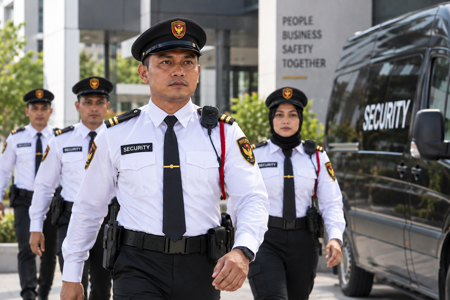 Security team beside vehicles